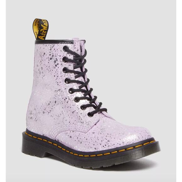 Dr. Martens 1460 Metallic Splatter Suede Lace Up Boots Lilac 6 - Picture 2 of 5